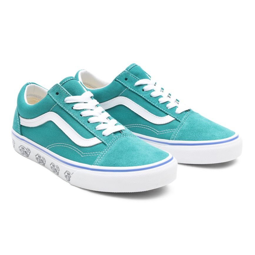 Vans Sidewall Print Old Skool Dam Blå/Vita - Vans Classics Rea (LUWNE5092)